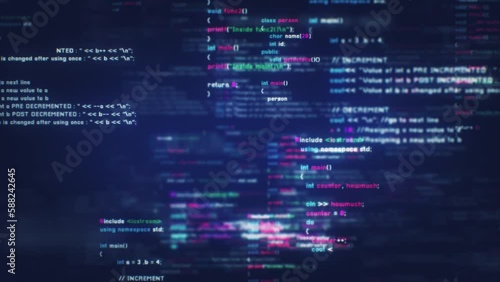 Programming code background loop. Perfect for software development presentations, tech-focused projects, or as a dynamic wallpaper, this animation showcases the intricacies of computer languages