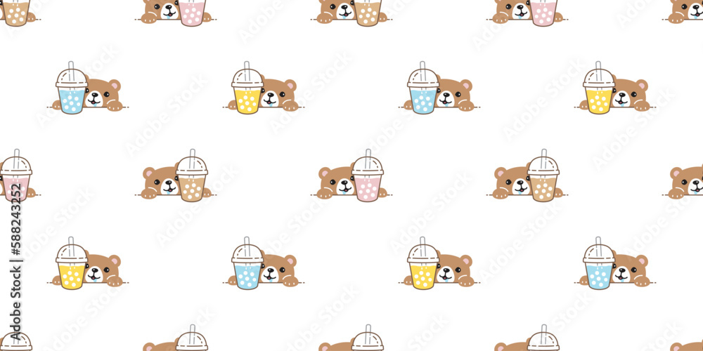 bear polar seamless pattern boba tea bubble milk tea drink vector ...