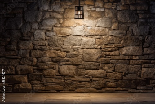 brick wall with a modern light fixture on the side. Generative AI © AkuAku