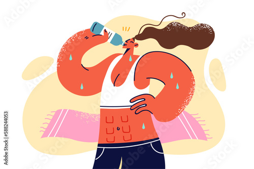 Woman drinking water after workout wish to quench thirst and restore alkaline balance during fitness