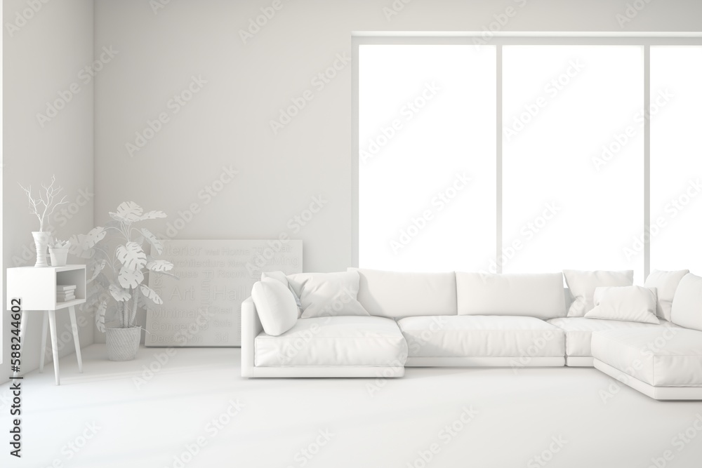 Fototapeta premium Grey interior desigh concept with furniture. 3D illustration