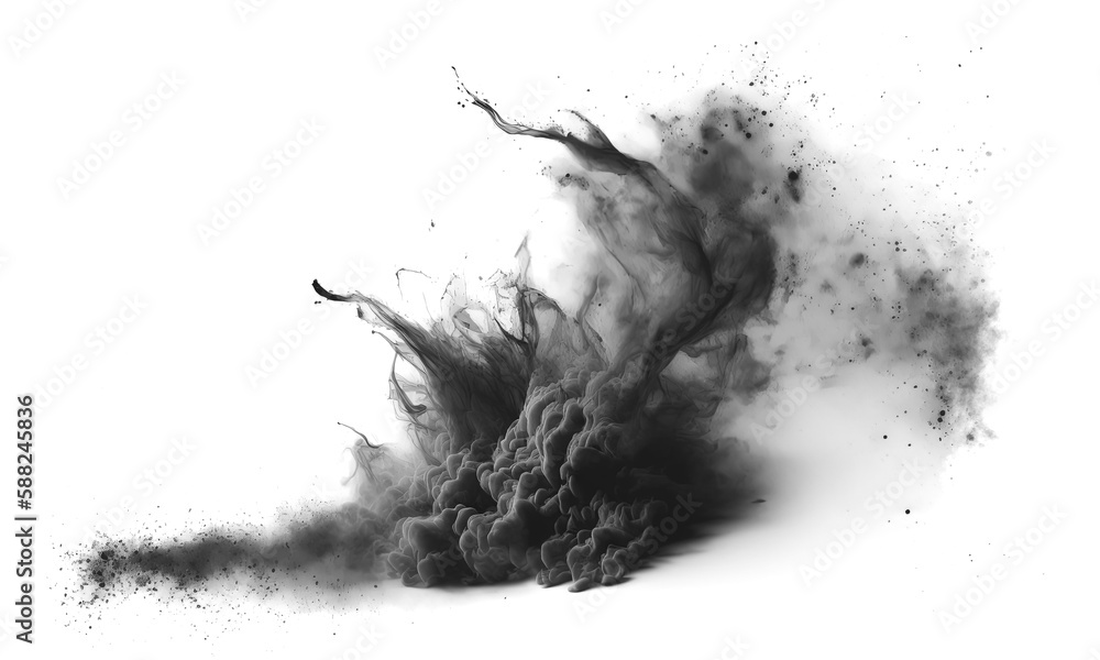 Black smoke explosion on empty transparent background. Isolated abstract brush. Generative ai Black smoke explosion on empty transparent background. Isolated abstract brush. Generative ai