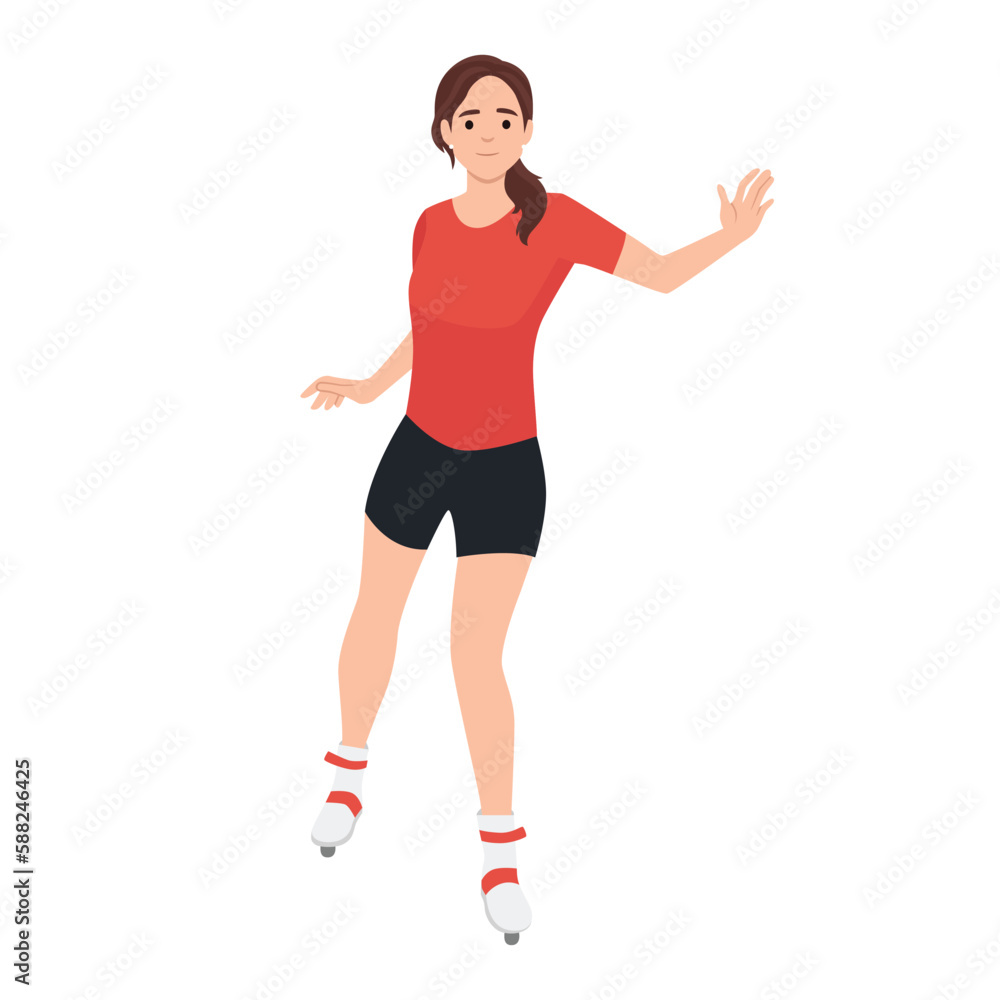 Beautiful girl riding on roller skates with smile on her face Beautiful girl riding on roller skates with smile on her face