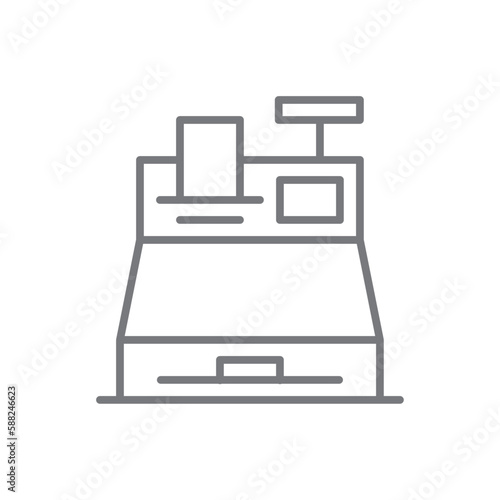 Cash Register E-Commers icon with black outline style. retail, payment, machine, pay, receipt, cashier, counter. Vector illustration