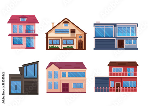 residential houses exterior flat style vector illustration