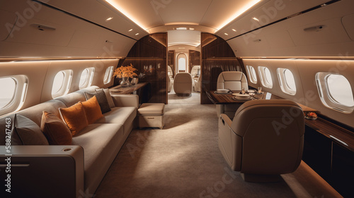 Interior of luxury private airplane.
