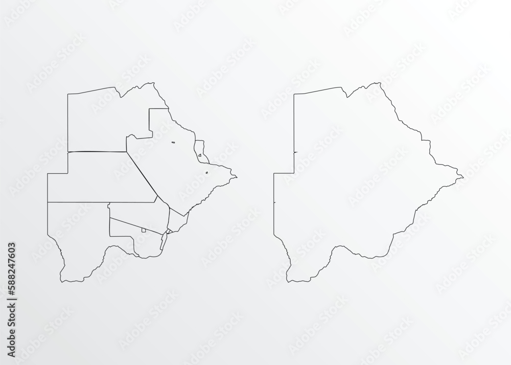 Black Outline vector Map of Botswana with regions