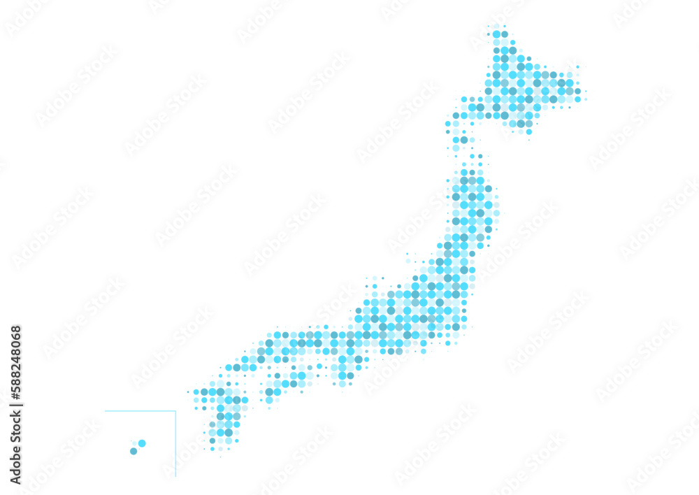 日本地図のイラスト: ドットパターン（青）