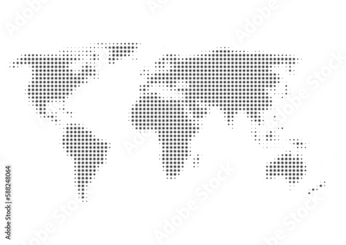 世界地図のイラスト: ドットパターン（黒グラデーション）