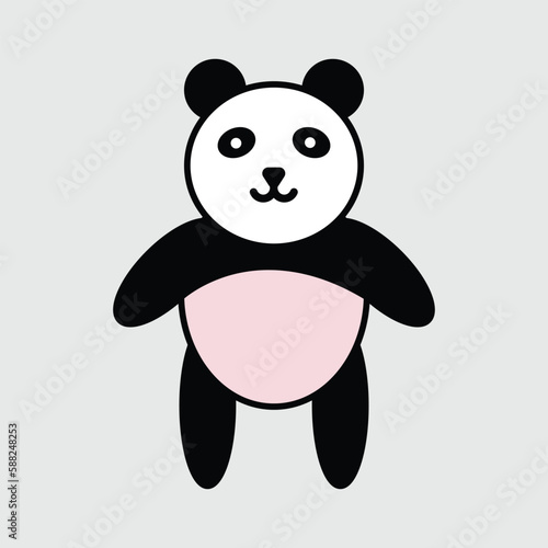 Simple panda bear icon or logo design. Black and white vector illustration.