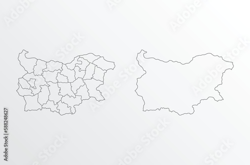 Black Outline vector Map of Bulgaria with regions