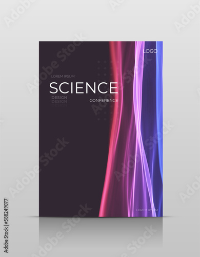 Cover wave design. Flyer motion style. Flow curve line element. Neon gradient wavy illiustration.