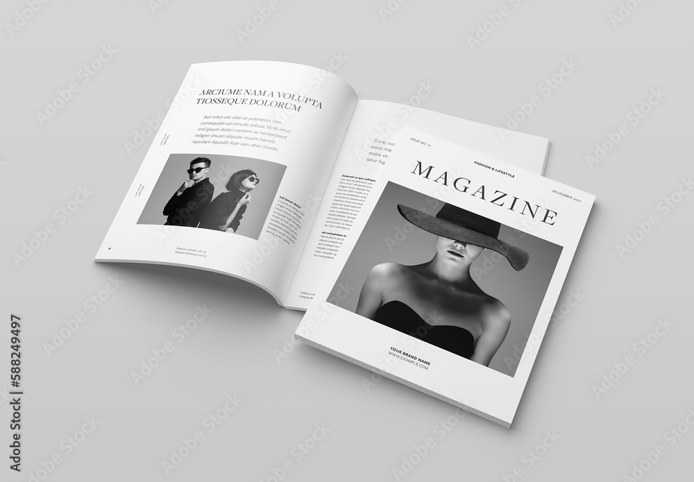 Cover and Spread Magazine Mockup Stock Template Adobe Stock