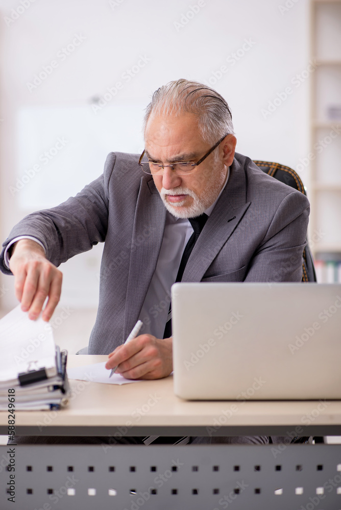 Old male employee working in the office Old male employee working in the office
