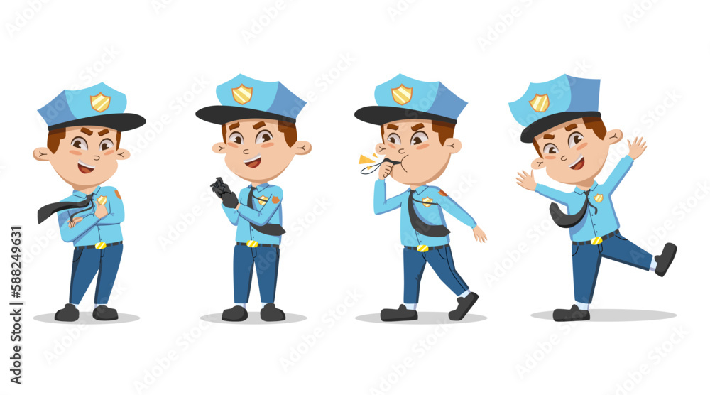 A set of cartoon characters of a police officer