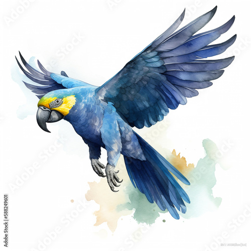 Stunning Hyacinth Macaw Parrot Watercolour Portrait