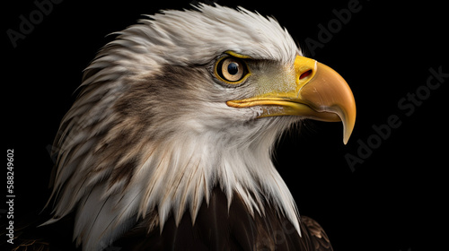 Isolated Colorful Stunning Close-up Of The Head Of A Eagle On Black Background, Generative Ai