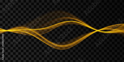 Golden abstract wave. Magic line design. Flow curve motion element. Neon gradient wavy illiustration.
