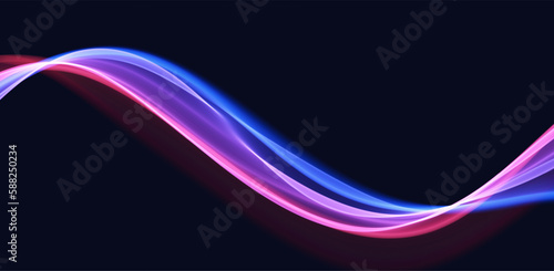 Blue and red abstract wave. Magic line design. Flow curve motion element. Neon gradient wavy illiustration.