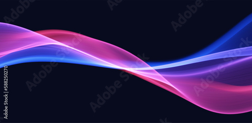 Blue and red abstract wave. Magic line design. Flow curve motion element. Neon gradient wavy illiustration.