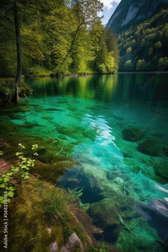 Lake in the forest. AI generated art illustration. Lake in the forest. AI generated art illustration.