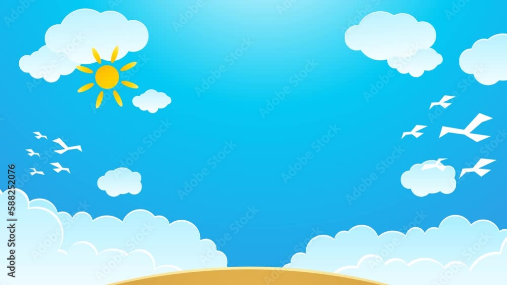 Summer beach paper cut animated style background. Summer holiday with blue sky background. Summer beach paper cut animated style background. Summer holiday with blue sky background.