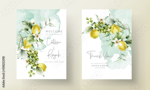 watercolor summer fruits wedding invitation card template