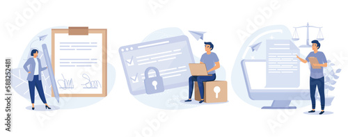 Website disclaimer, Terms and conditions, privacy policy, legal notice, menu bar design, corporate rules, UI element, user experience, set flat vector modern illustration 