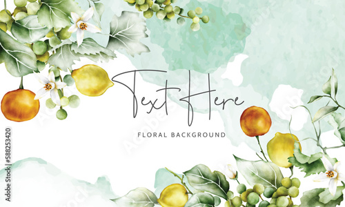 beautiful floral background template with fruit and flowers watercolor