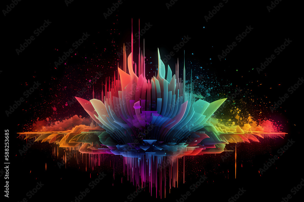 Festival Concept. Colorful Design. Abstract Soundwave explosion. Sound. Electronic music. EDM. Created by generative AI Festival Concept. Colorful Design. Abstract Soundwave explosion. Sound. Electronic music. EDM. Created by generative AI