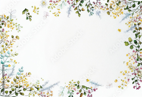 Beautiful Watercolor Floral Frame, Copy Space, Generative AI © Vig