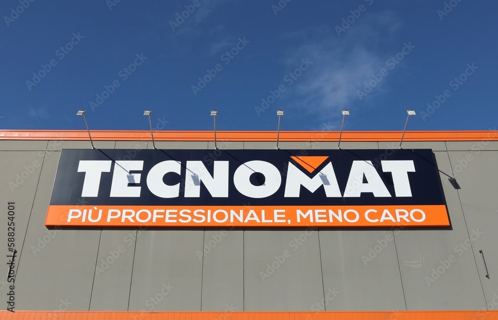 Reana, Italy. April 1, 2023. Tecnomat, new brand name of the DIY franch
