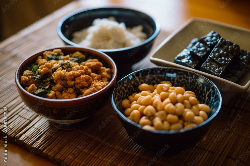 natto, nori, and tofu, Japanese food Generative AI natto, nori, and tofu, Japanese food Generative AI