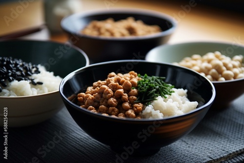natto, nori, and tofu, Japanese food Generative AI