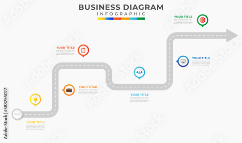 6 Steps modern Timeline diagram calendar with arrows