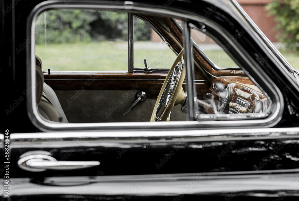 Interior of classic vintage car.