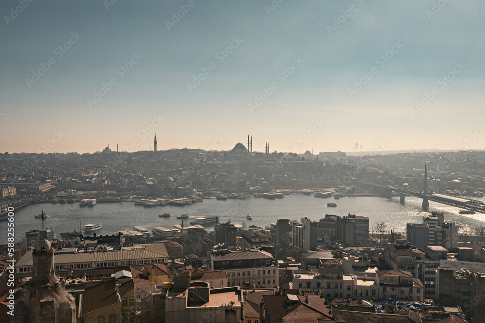 Aerial view of Istanbul from Galata tower, Istanbul panorama from the top