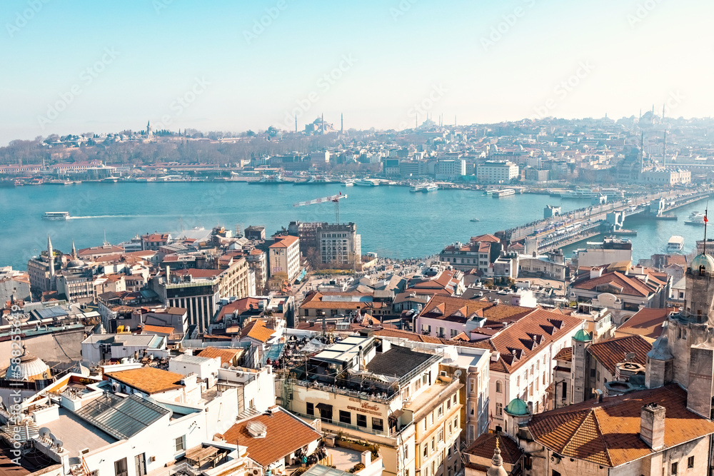 Fototapeta premium Aerial view of Istanbul from Galata tower, Istanbul panorama from the top