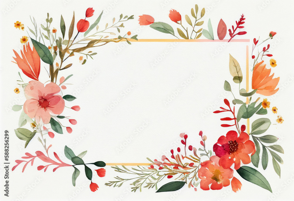 Beautiful Watercolor Floral Frame, Copy Space, Generative AI