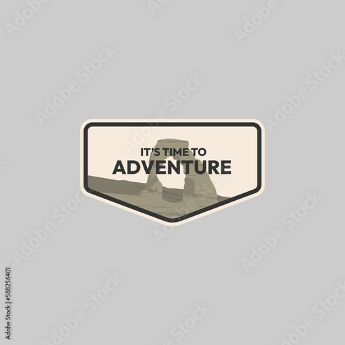 Adventure badge mountain explore patch sticker emblem arches national park background logo vector illustration