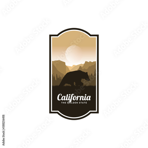 california label logo with a black bear in yosemite national park typography badge design