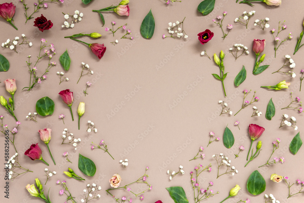 Colorful Spring Flower Arrangement With Roses, Copy Space Colorful Spring Flower Arrangement With Roses, Copy Space