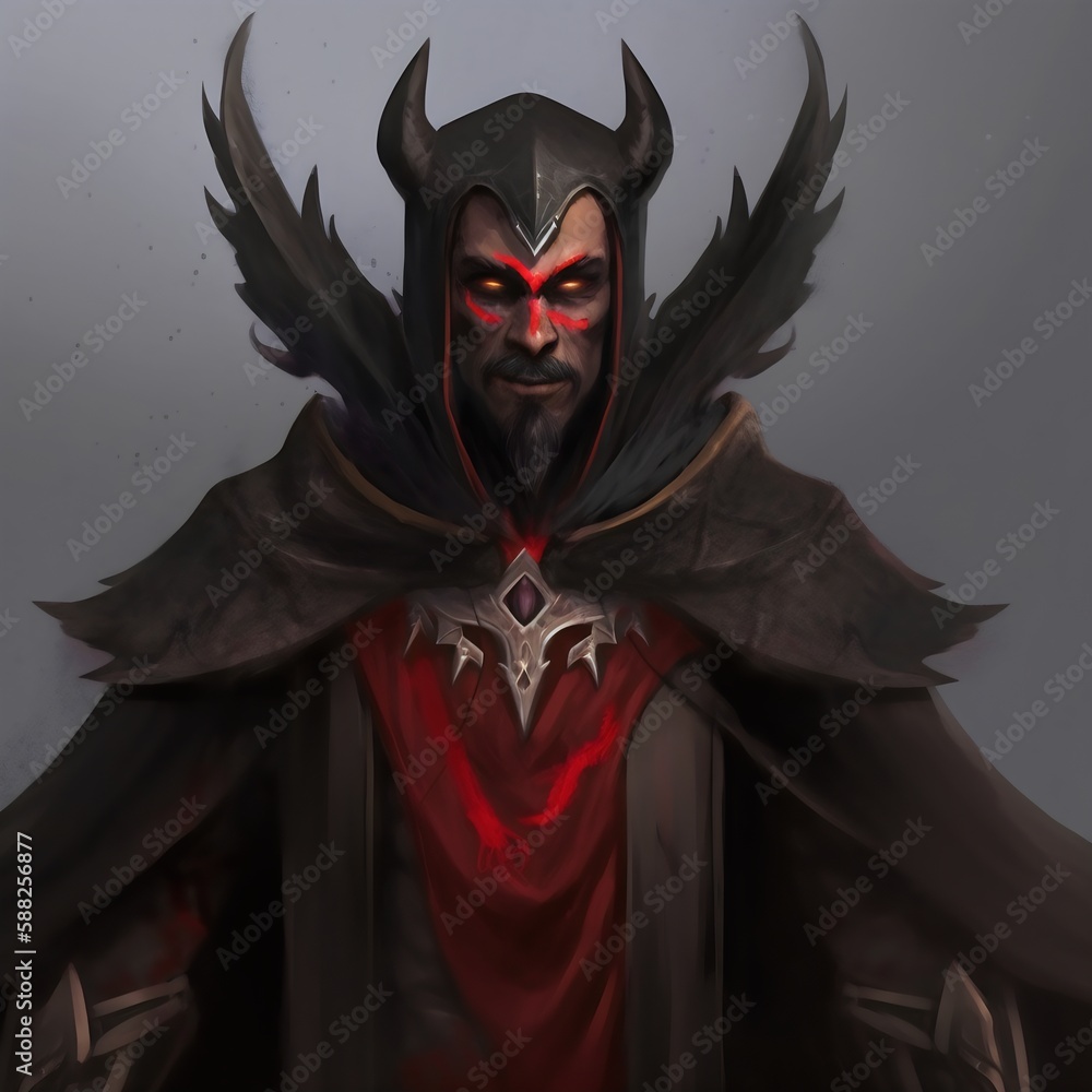 Vampire dhampir monster red and black with cloak created with AI Vampire dhampir monster red and black with cloak created with AI