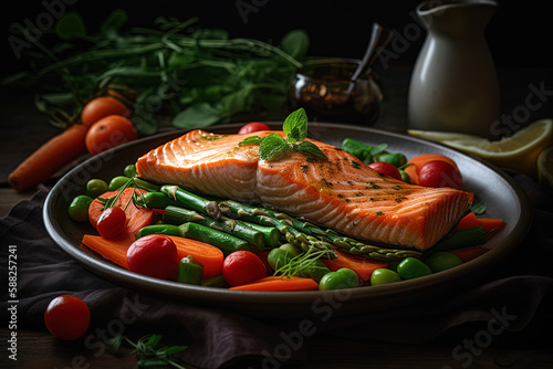Roasted salmon fillet. Healthy food concept