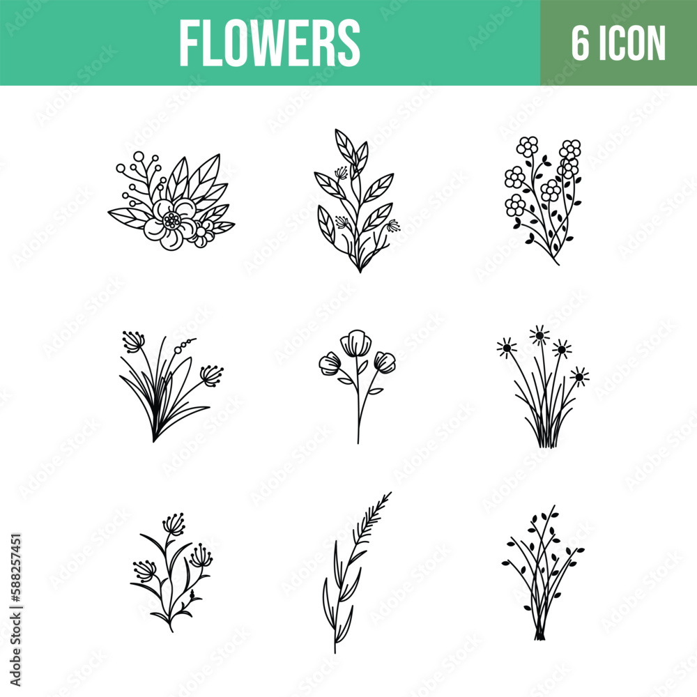 Flowers icons set. thin line icon. Flowers icons. Vector illustration