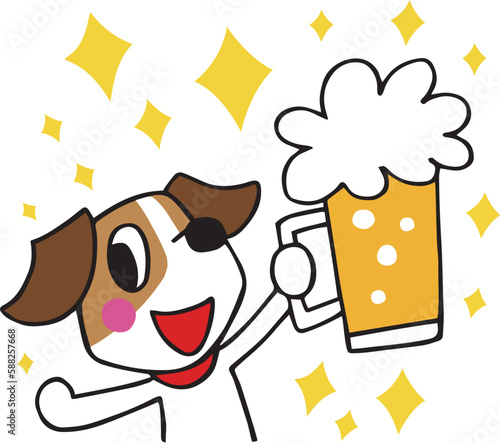 ジャックラッセルテリア犬　ビールで乾杯（文字なし）