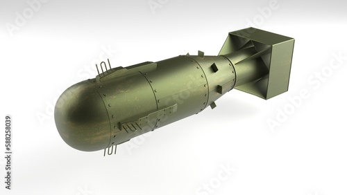 Isolated Olive Drab Atomic Bomb 3D Rendered Illustration