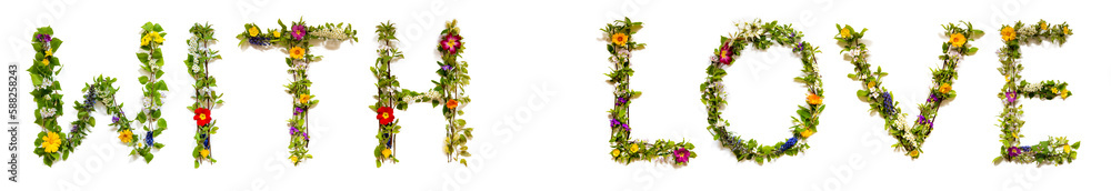 Blooming Flower Letters Building English Text With Love Blooming Flower Letters Building English Text With Love