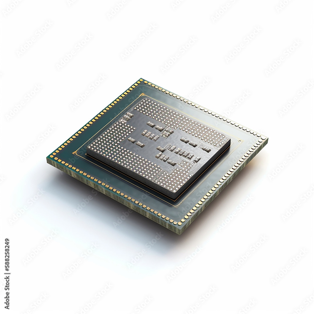 THE CPU microchip is isolated on white background.. THE CPU microchip is isolated on white background..