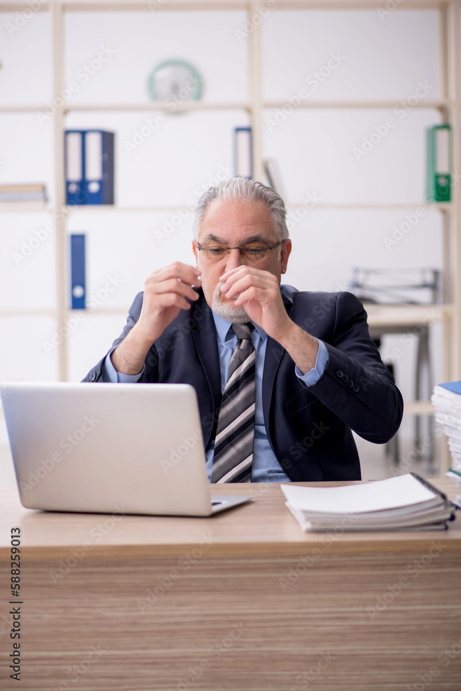 Old male employee working in the office Old male employee working in the office